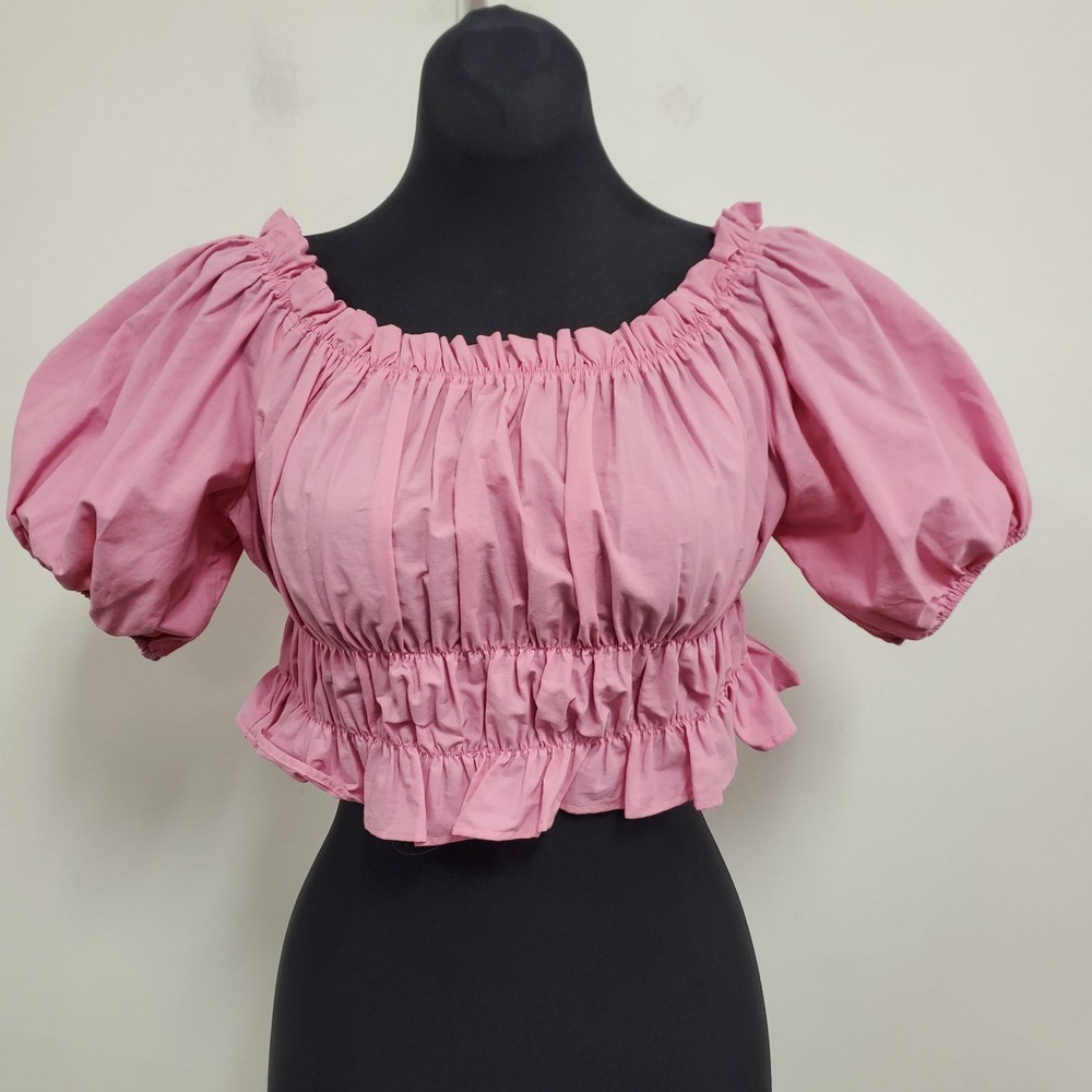 Zara Womens Cropped Milkmaid Coquette Top Size S Pink‎ Cottagecore Peasant